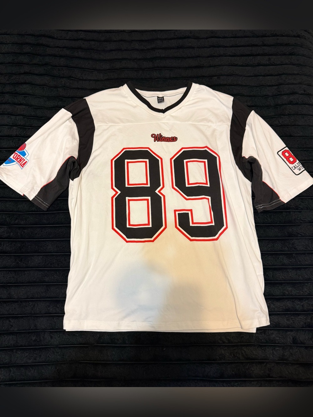 White '89 Graphic Jersey with Black & Red Accents